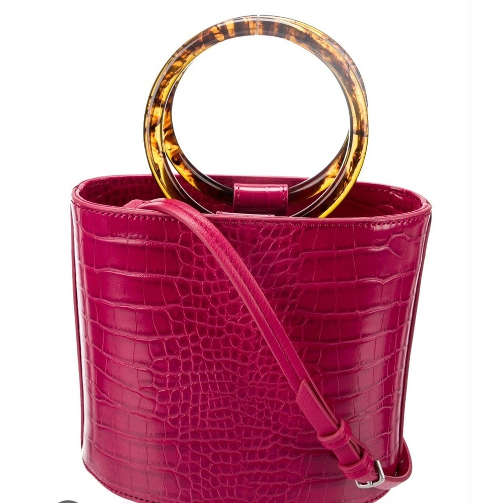 Elizabeth & James Ring Handle Croco Crossbody Purse Raspberry Chic Bucket Tote